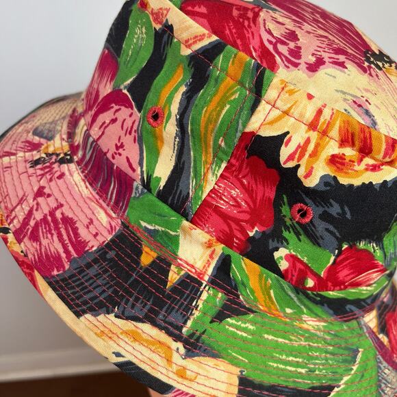 Vintage 80s Floral Hawaiian Bucket Sun Fisherman Hat - Picture 4 of 7